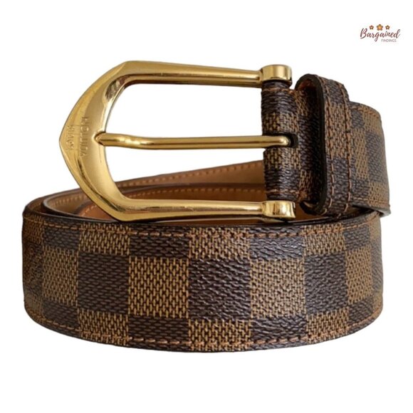 Authentic Louis Vuitton Brown Damier Ebene Riveted Gold Buckle Belt Size 90/36 - Picture 1 of 13
